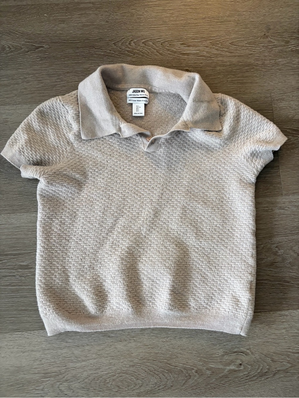 Jason Wu Beige Knit Polo Top merino wool